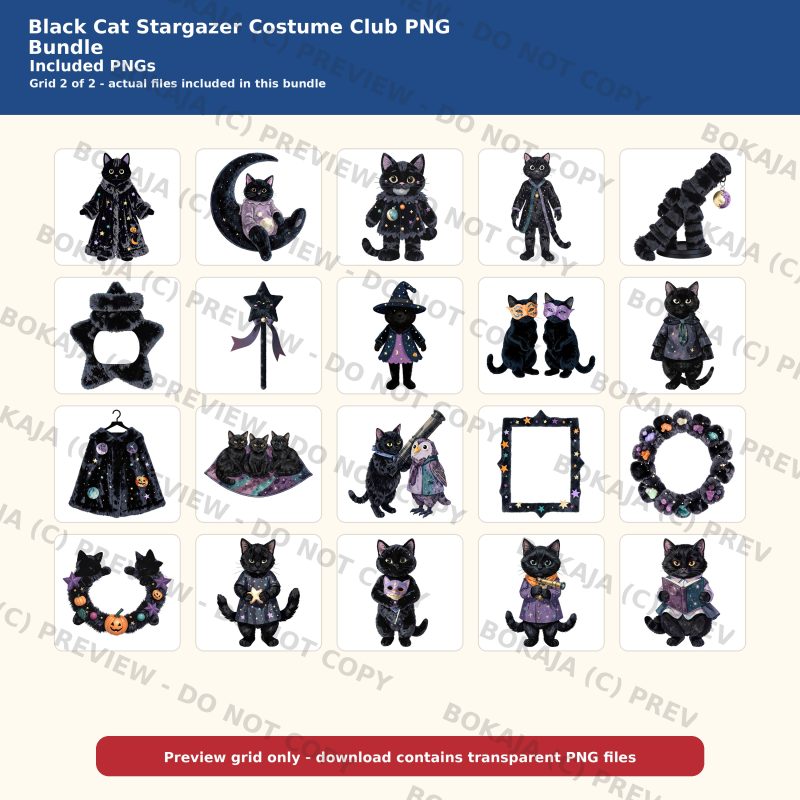 Black Cat Stargazer Costume Club PNG Bundle image 3