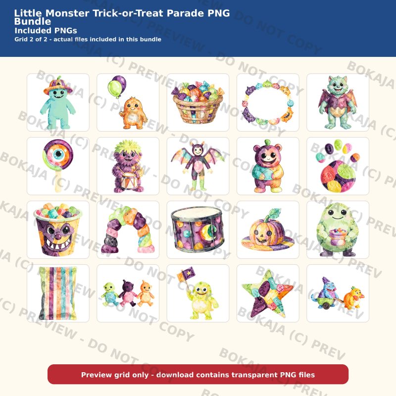 Little Monster Trick-or-Treat Parade PNG Bundle image 3