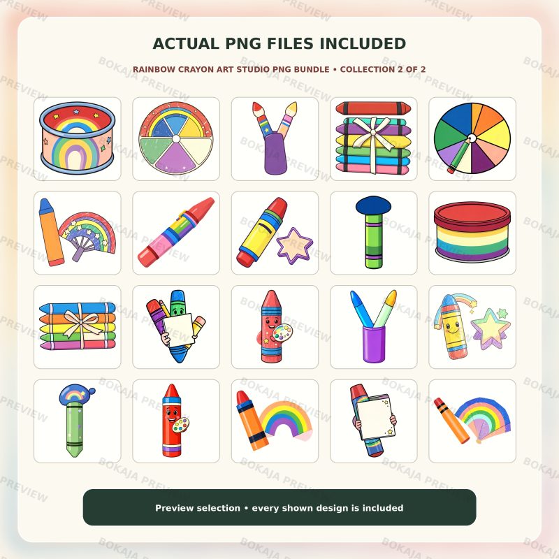 Rainbow Crayon Art Studio PNG Bundle image 3