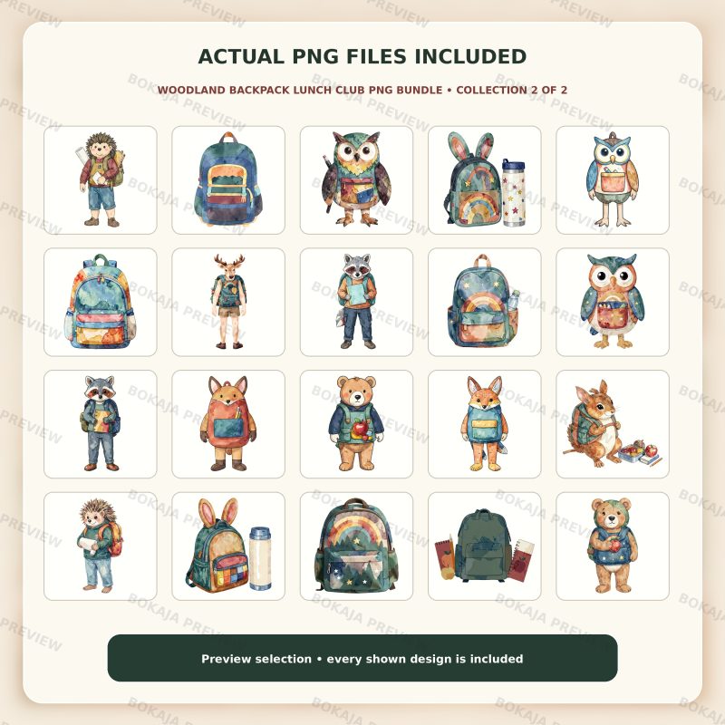 Woodland Backpack Lunch Club PNG Bundle image 3