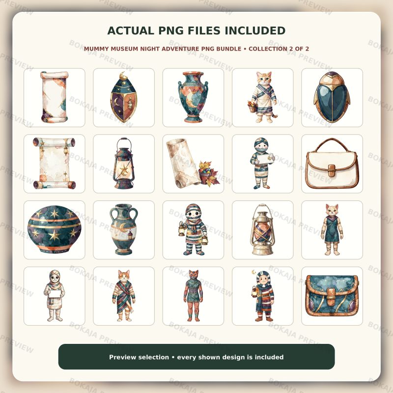 Mummy Museum Night Adventure PNG Bundle image 3