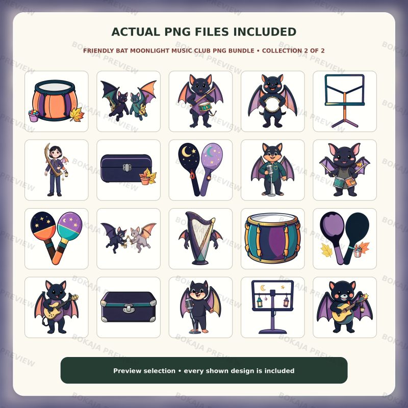 Friendly Bat Moonlight Music Club PNG Bundle image 3