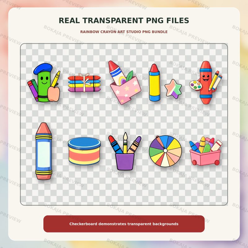 Rainbow Crayon Art Studio PNG Bundle image 4