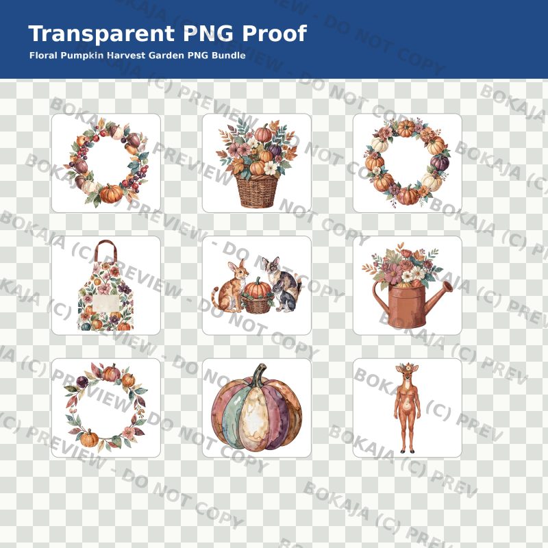 Floral Pumpkin Harvest Garden PNG Bundle image 4