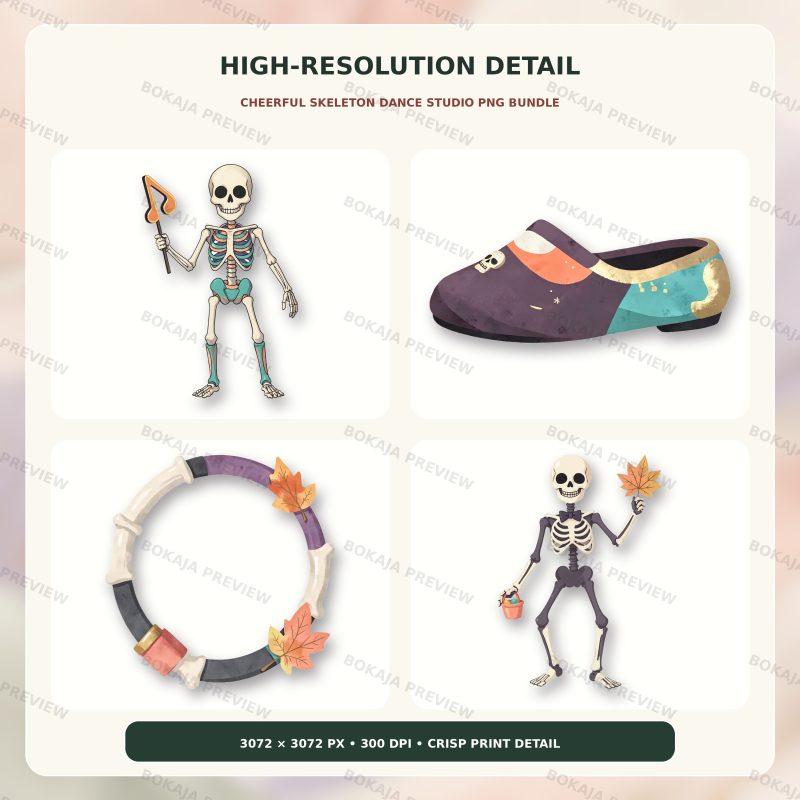 Cheerful Skeleton Dance Studio PNG Bundle image 5