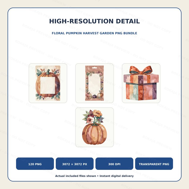 Floral Pumpkin Harvest Garden PNG Bundle image 5
