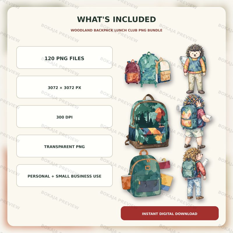 Woodland Backpack Lunch Club PNG Bundle image 6