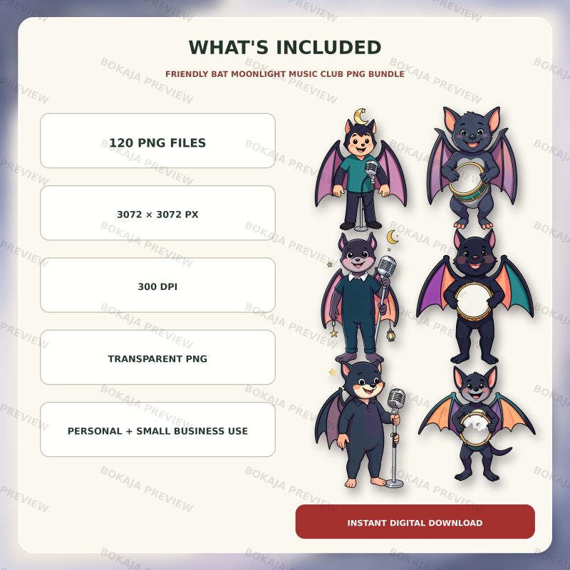 Friendly Bat Moonlight Music Club PNG Bundle image 6