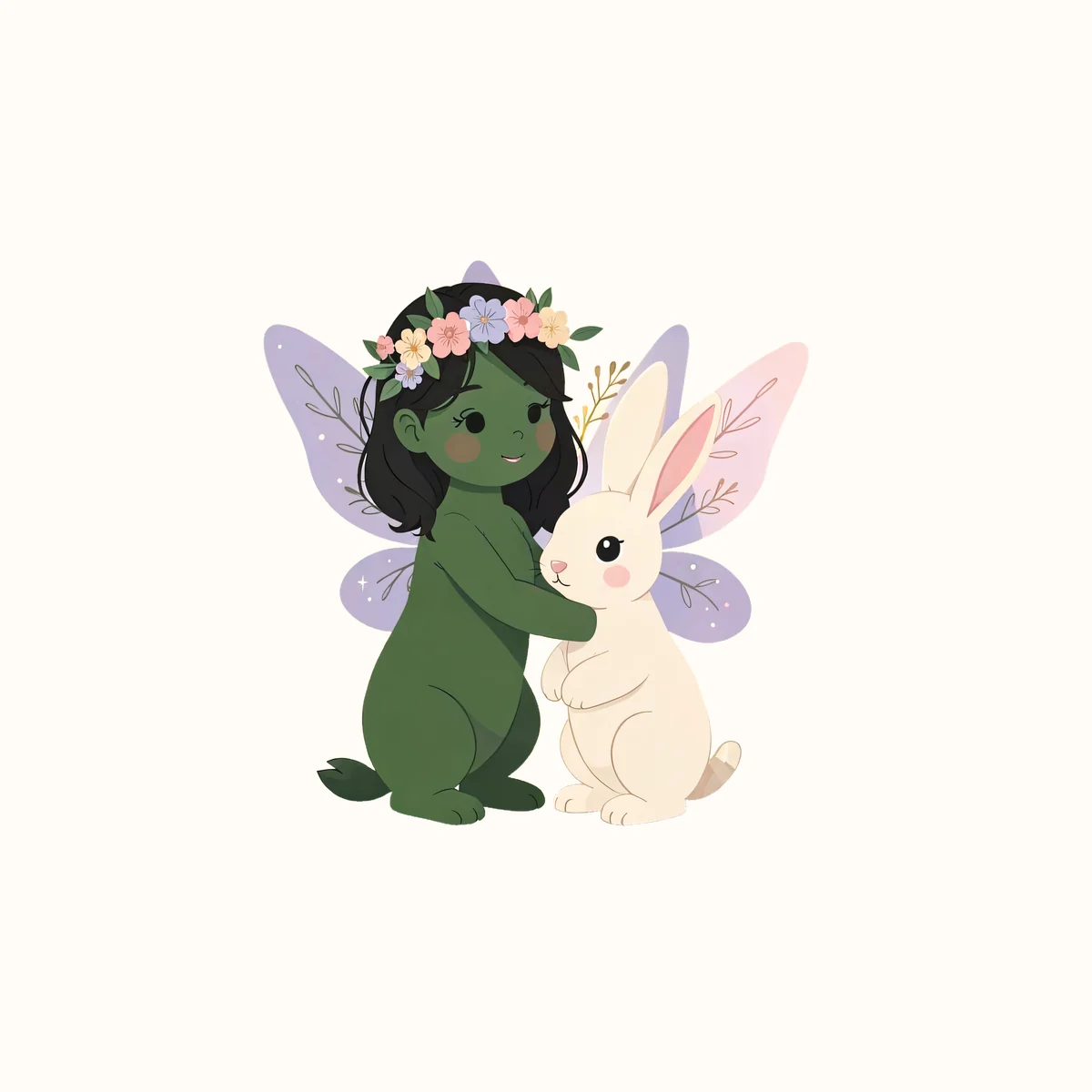 Original woodland fairy with flower crown and bunny transparent PNG sample