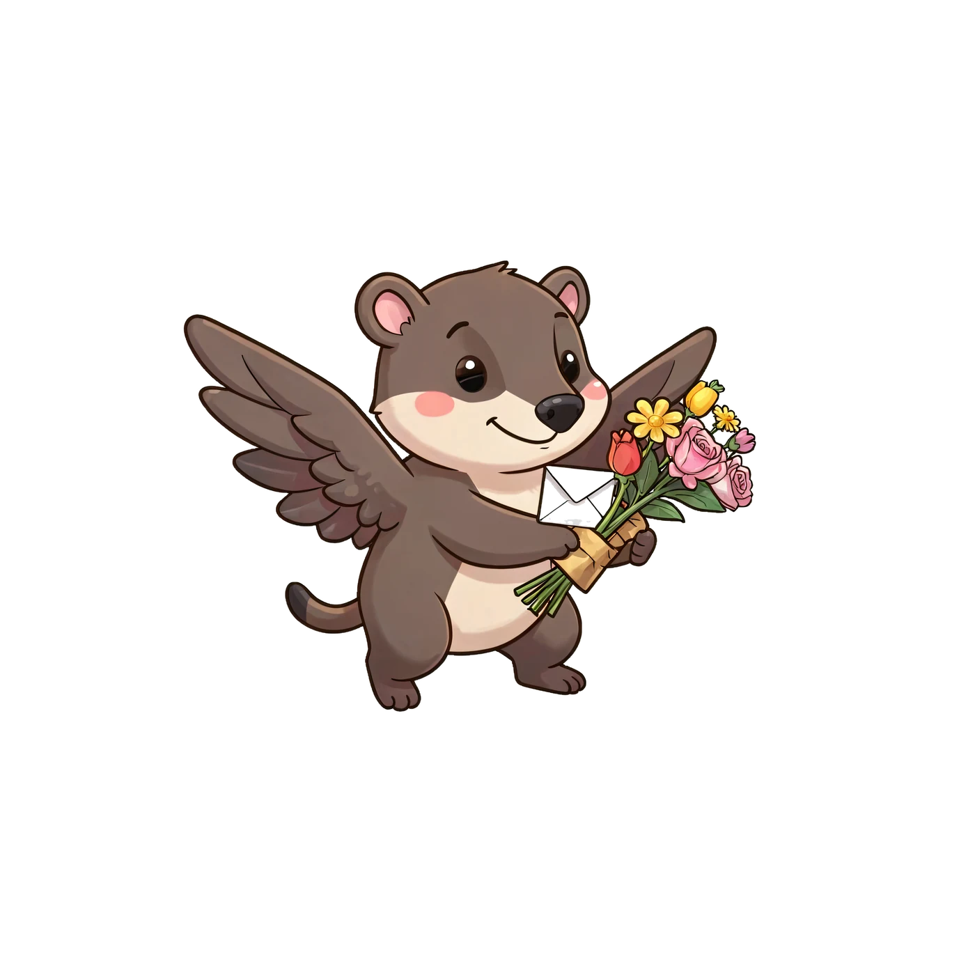 Winged Badger Delivering Flowers 01 transparent PNG from the free Animal Fairy Meadow Post Office pack