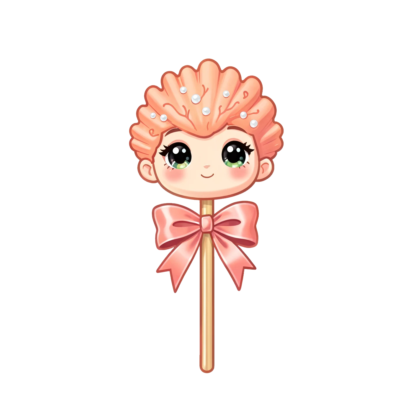 One Coral Birthday Wand With A Satin Ribbon 01 transparent PNG from the free Chibi Mermaid Birthday Party pack