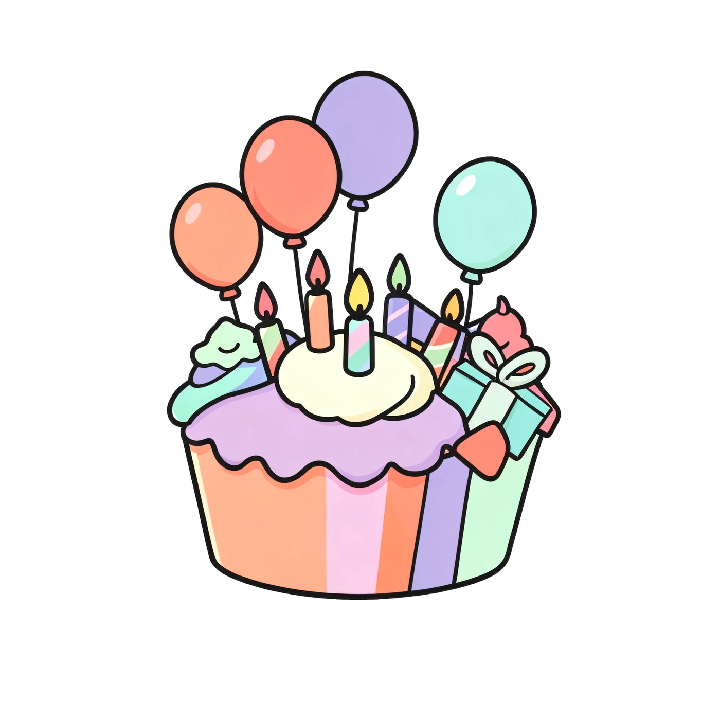 Aperçu du set PNG gratuit Fête d’anniversaire avec jolis cupcakes - 15 images de cliparts à fond transparent