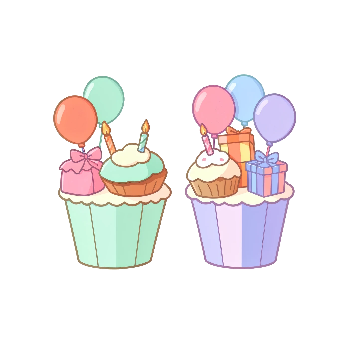 A Matching Pair Of Cute Cupcake Birthday Party Accessories In Whimsical Original Pastel Bakery Celebration With Cup 2Bfdb5F8Dacc transparent PNG from the free Cute Cupcake Birthday Party pack