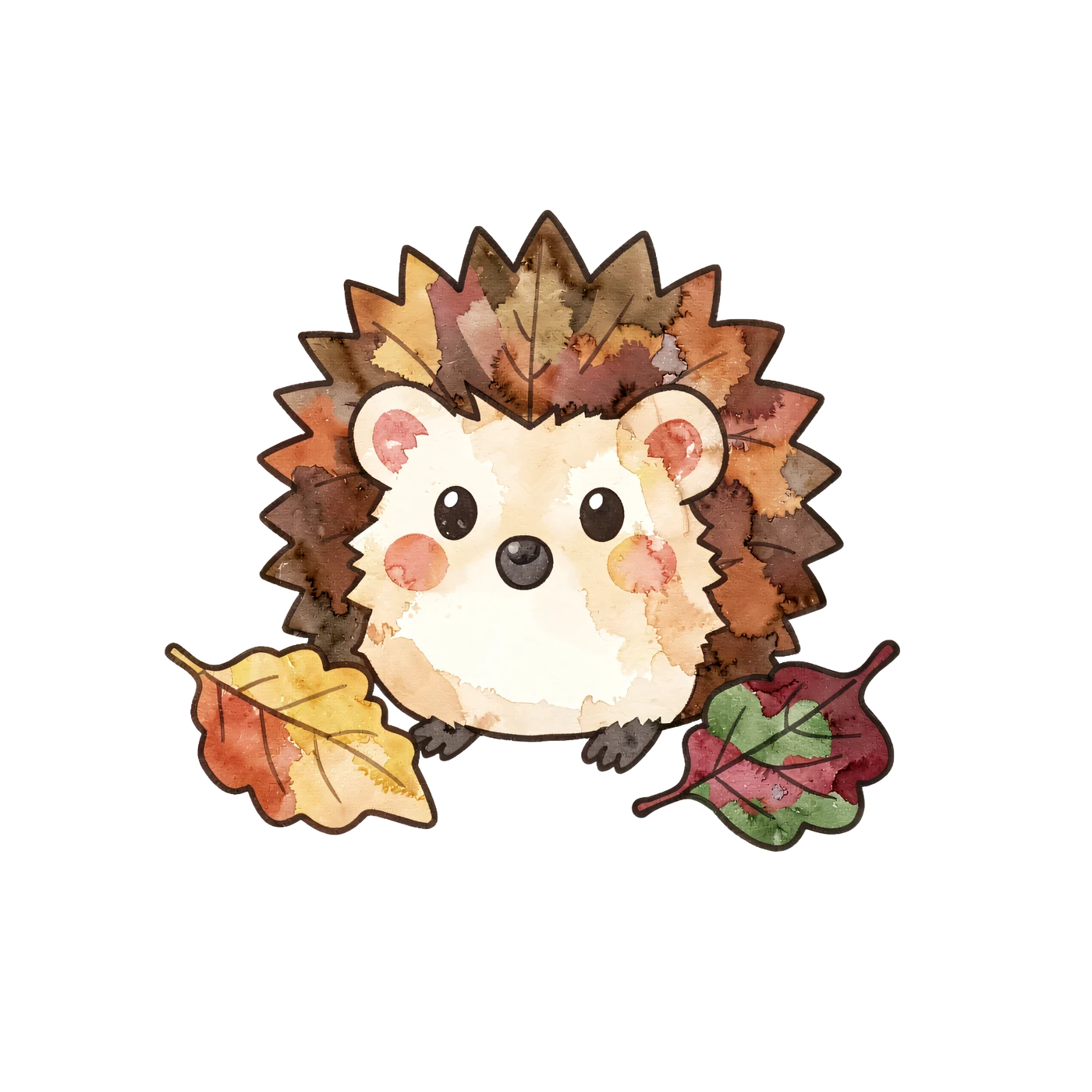 A Hedgehog Beside Two Fallen Leaves 02 transparent PNG from the free Fall Woodland Harvest pack