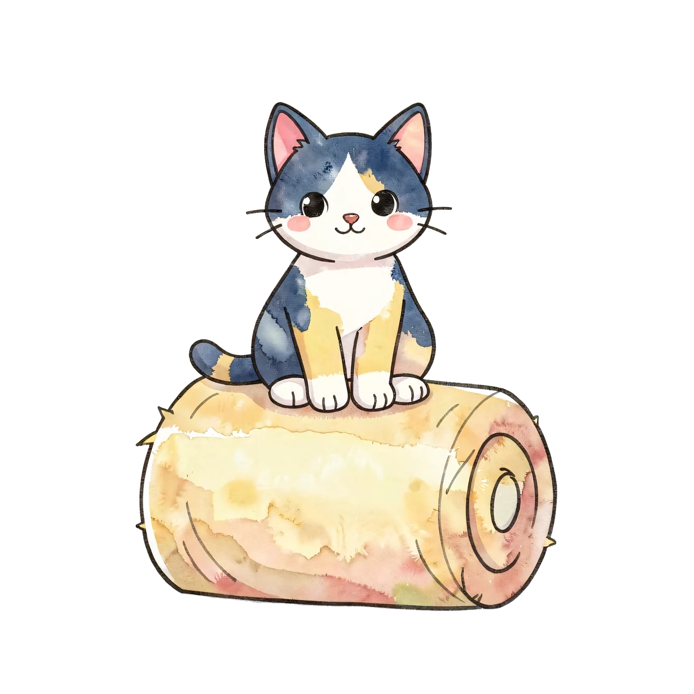 Un gato de granero sentado sobre una bala de heno 03, PNG transparente del pack gratuito Animales de Granja para Preescolar