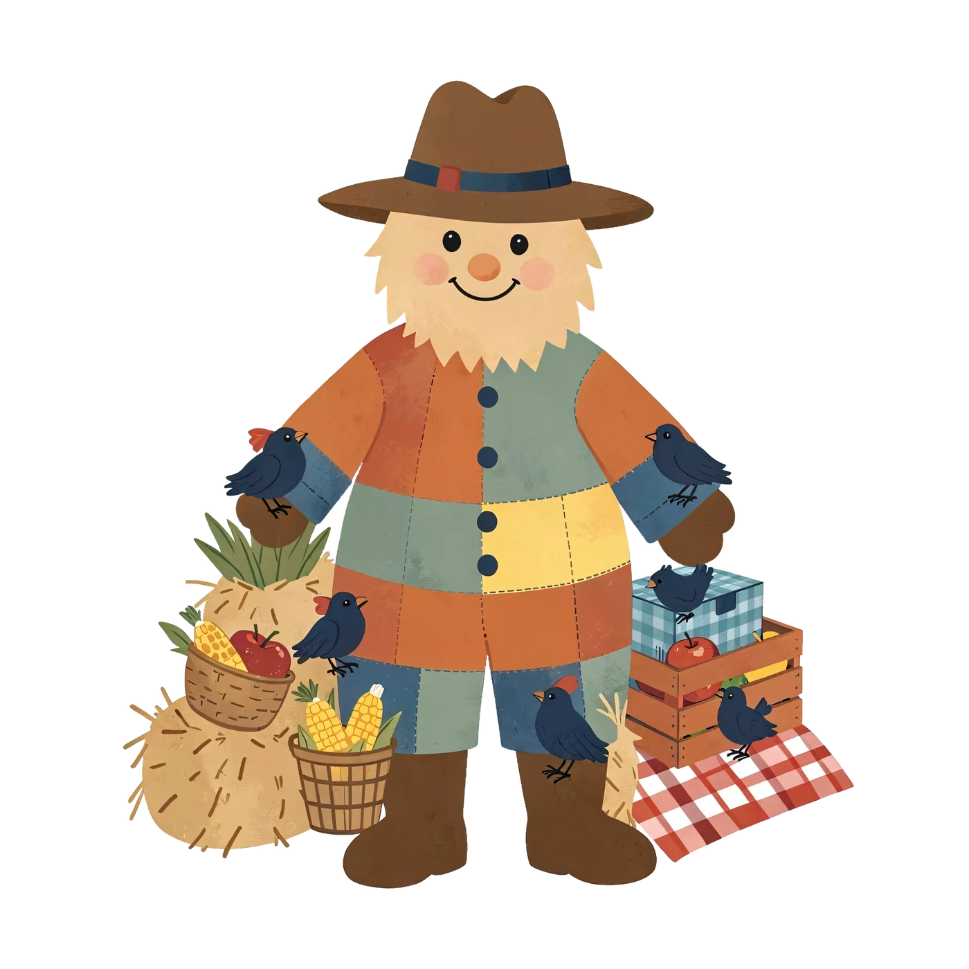 One Friendly Scarecrow Harvest Picnic Keepsake Or Gift Object In Original Cheerful Patchwork Scarecrow Harvest Picn F4F135F21487 transparent PNG from the free Friendly Scarecrow Harvest Picnic pack