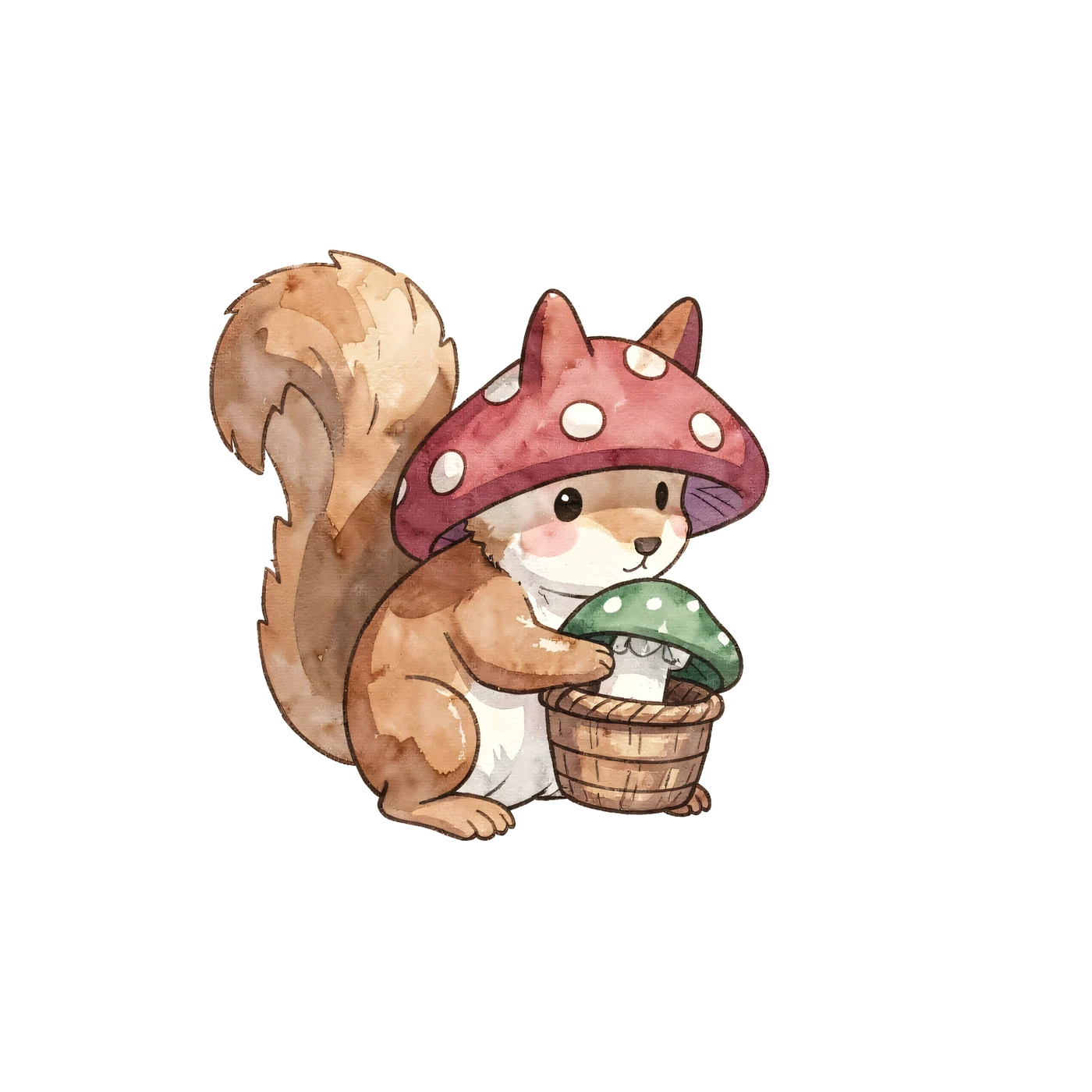 A Squirrel Holding A Mushroom Basket 01 transparent PNG from the free Mushroom Cottage Forest pack