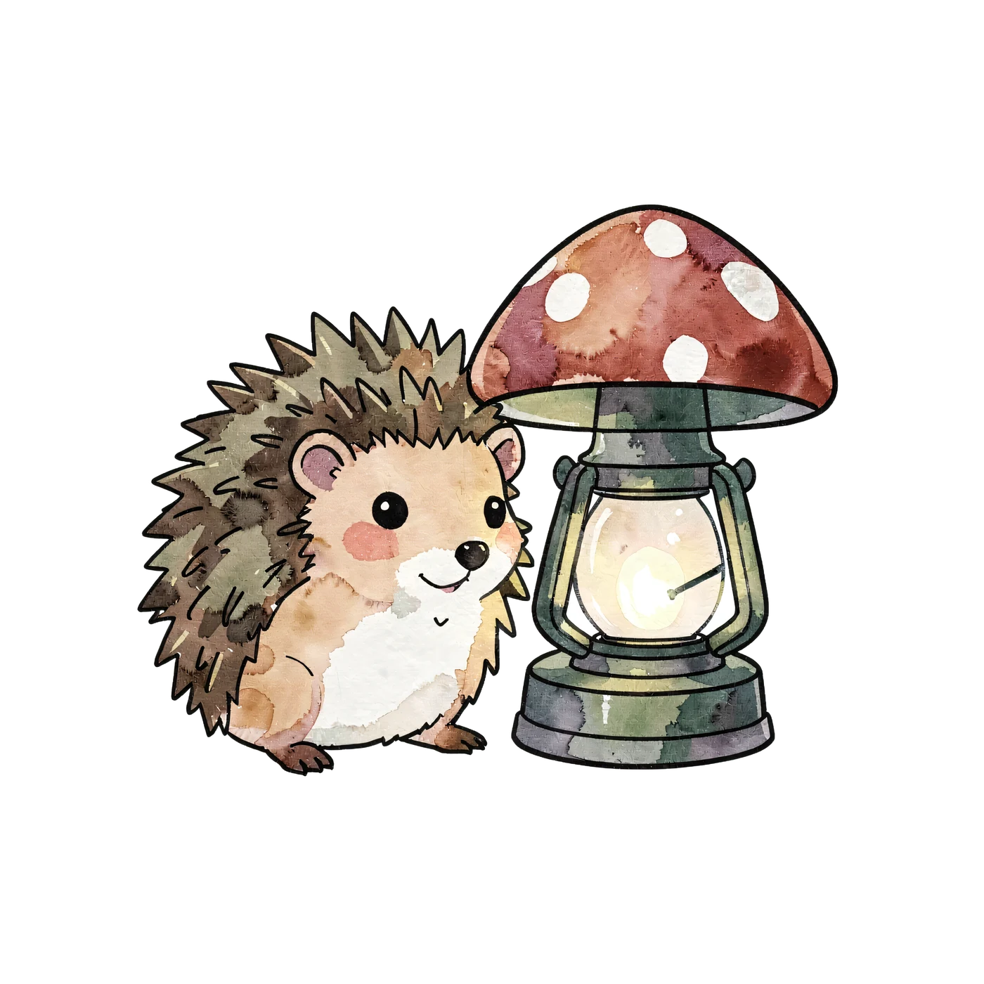 A Hedgehog Beside A Mushroom Lantern 01 transparent PNG from the free Mushroom Cottage Forest pack
