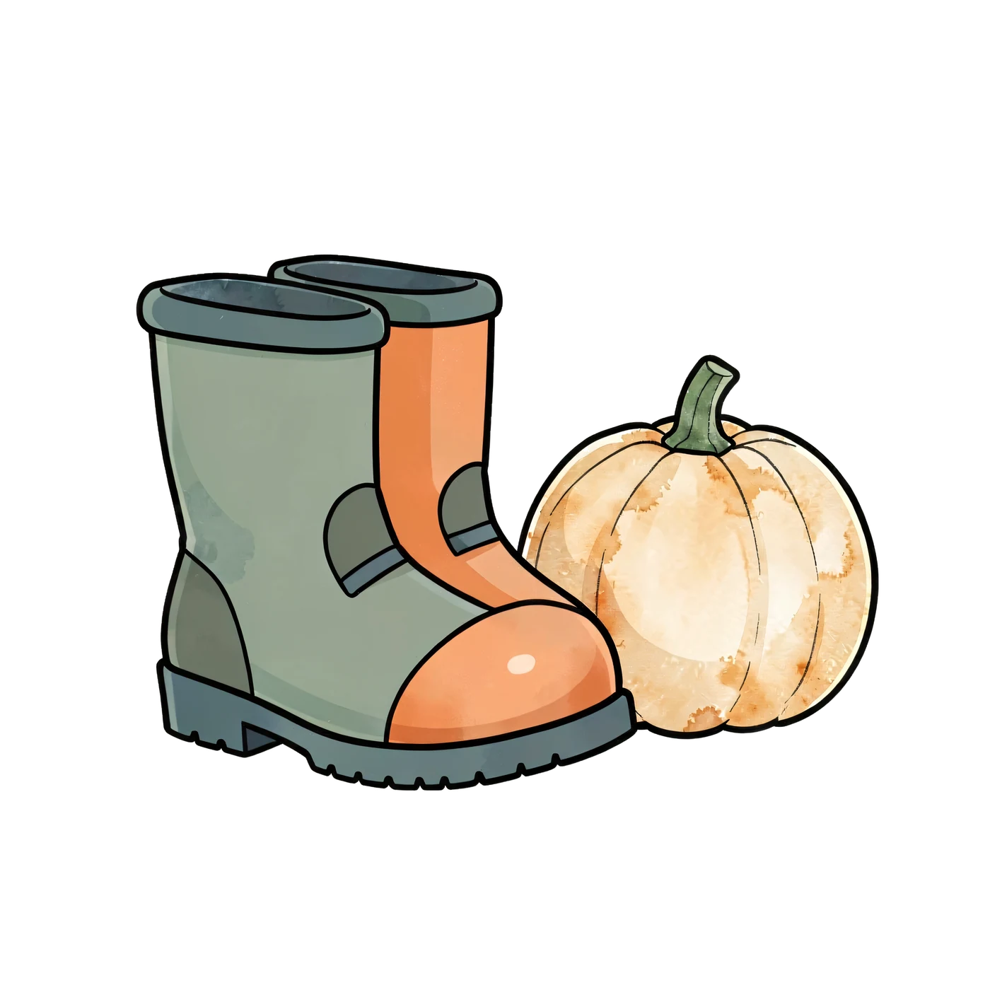 A Pair Of Garden Boots Beside A Pumpkin 01 transparent PNG from the free Pumpkin Patch Friends pack