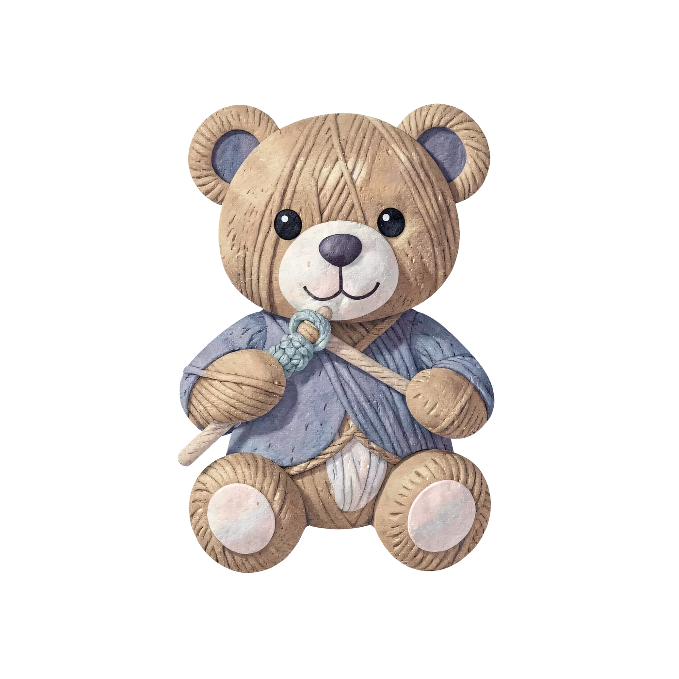 Original Teddy Bear Holding Crochet Hook 01 transparent PNG from the free Teddy Bear Yarn Studio pack