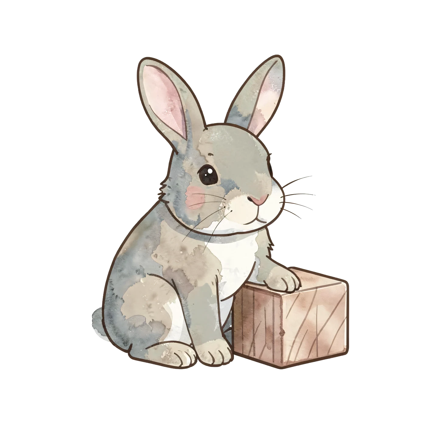 A Bunny Sitting Beside A Wooden Block Without Text 02 transparent PNG from the free Woodland Animals Nursery pack