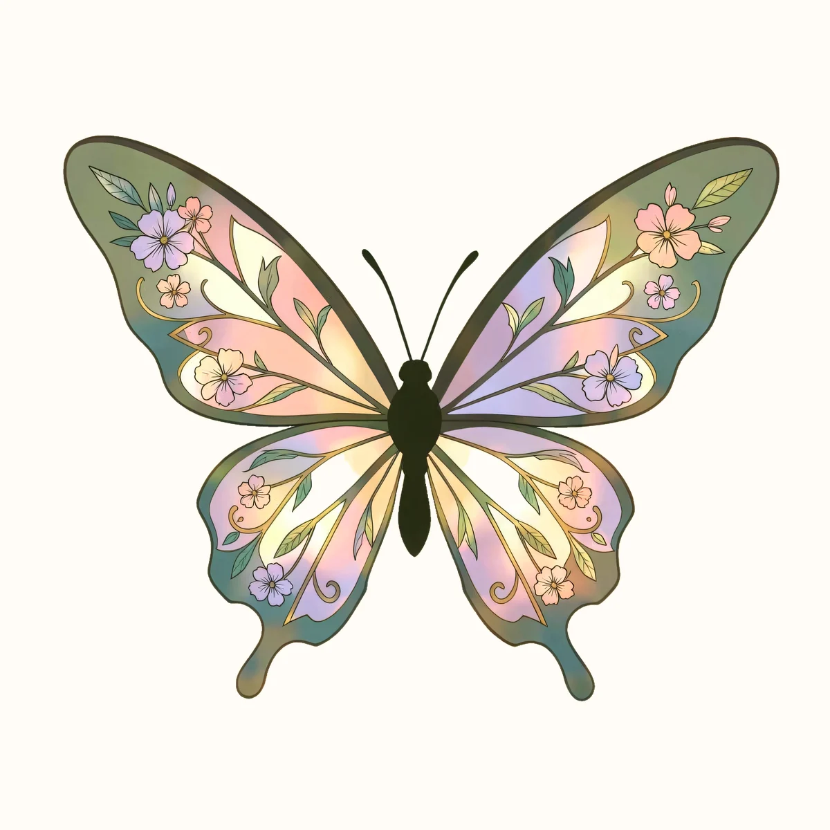 Floral storybook butterfly transparent PNG sample