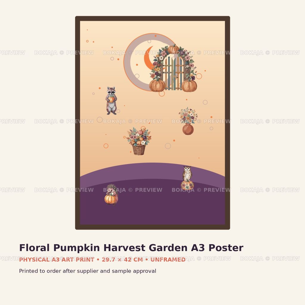 Floral Pumpkin Harvest Garden A3 Poster