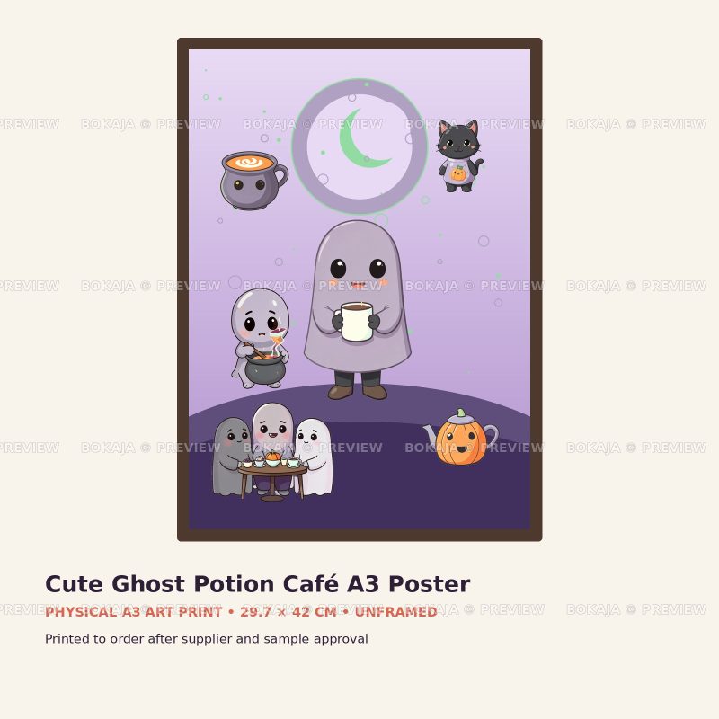 Cute Ghost Potion Café A3 Poster