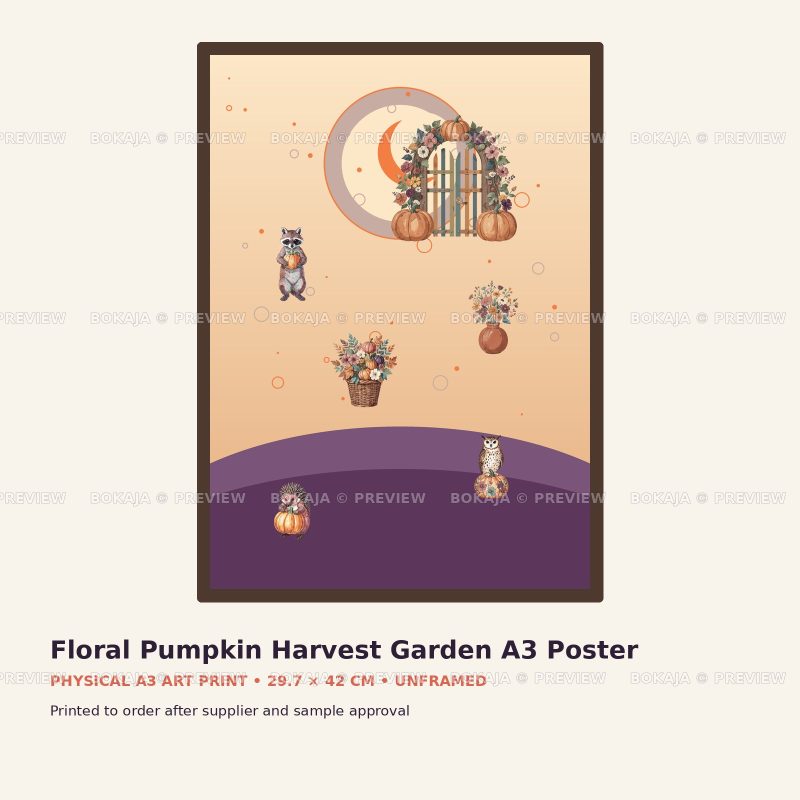 Floral Pumpkin Harvest Garden A3 Poster