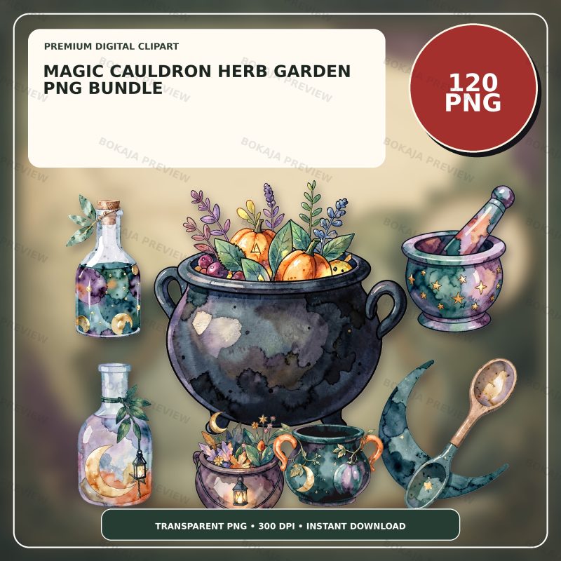 Magic Cauldron Herb Garden PNG Bundle