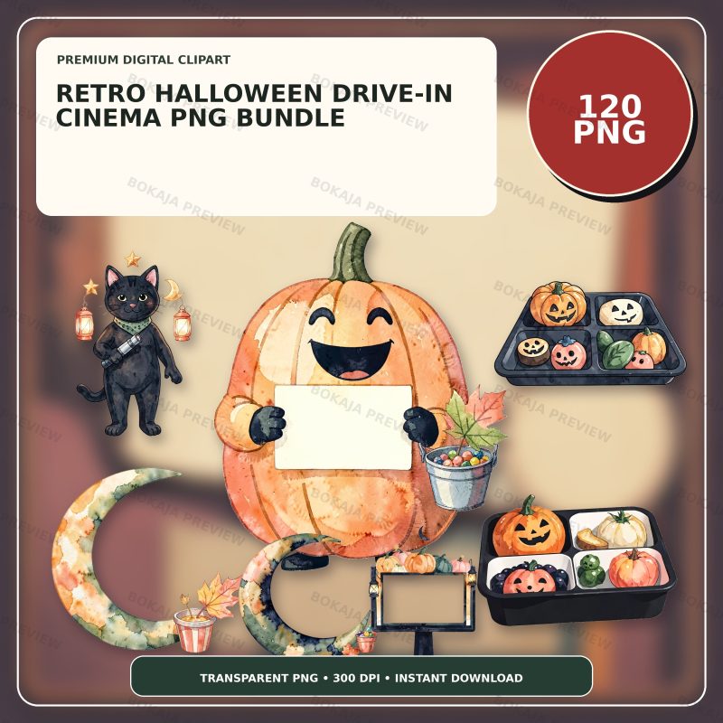 Retro Halloween Drive-In Cinema PNG Bundle