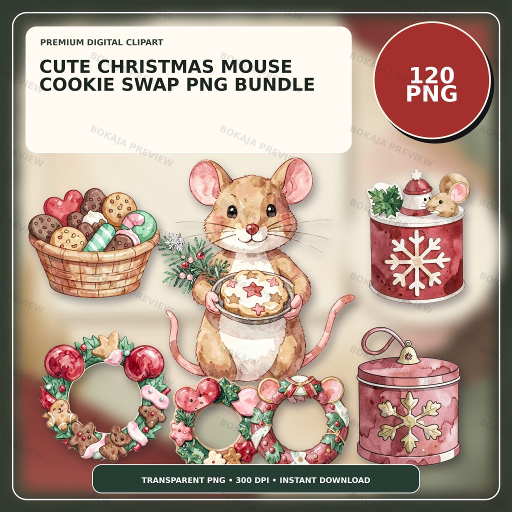 Cute Christmas Mouse Cookie Swap PNG Bundle