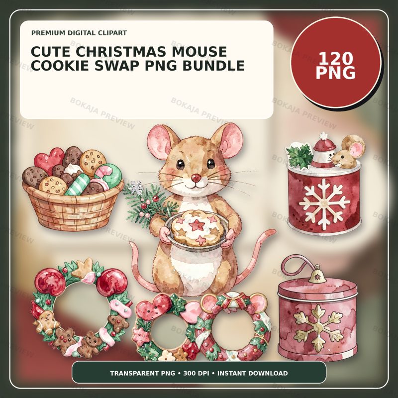 Cute Christmas Mouse Cookie Swap PNG Bundle