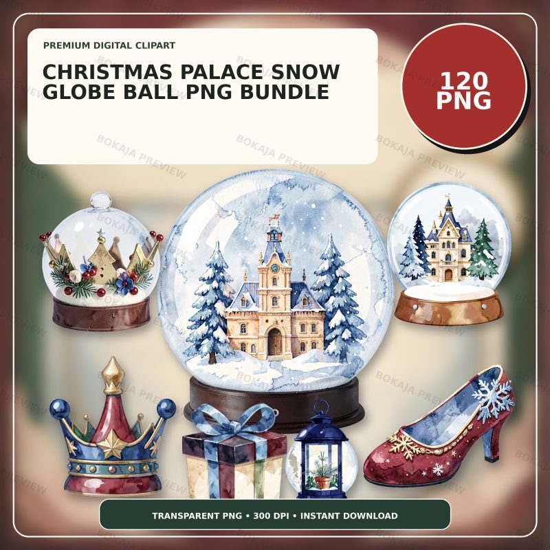 Christmas Palace Snow Globe Ball PNG Bundle