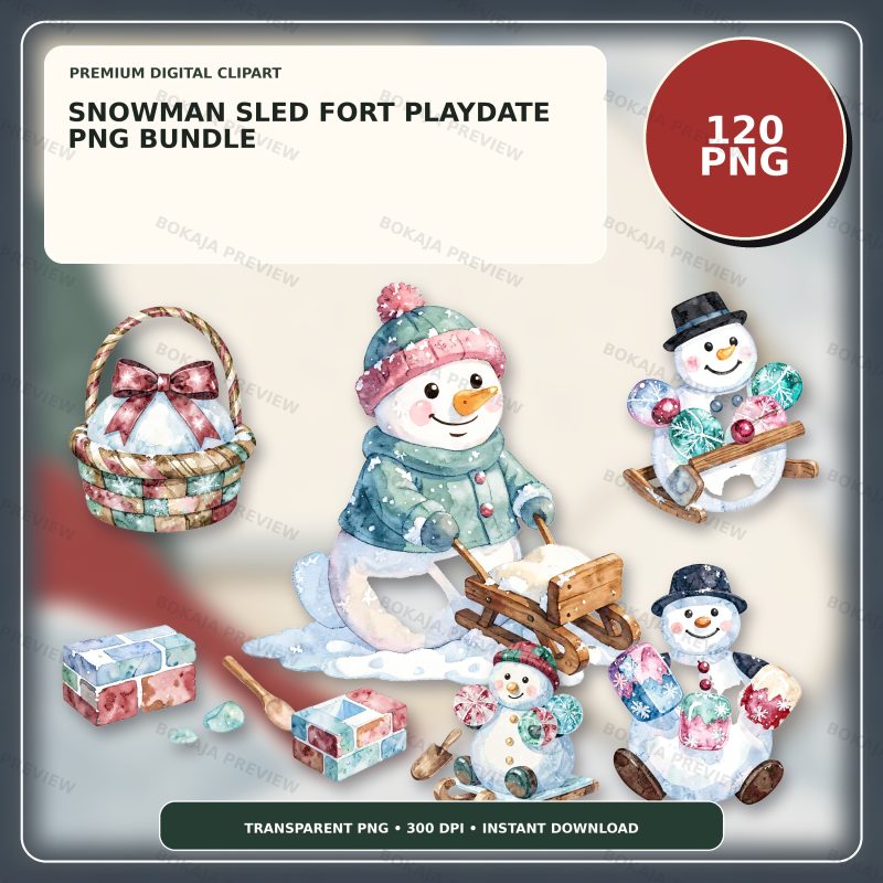 Snowman Sled Fort Playdate PNG Bundle