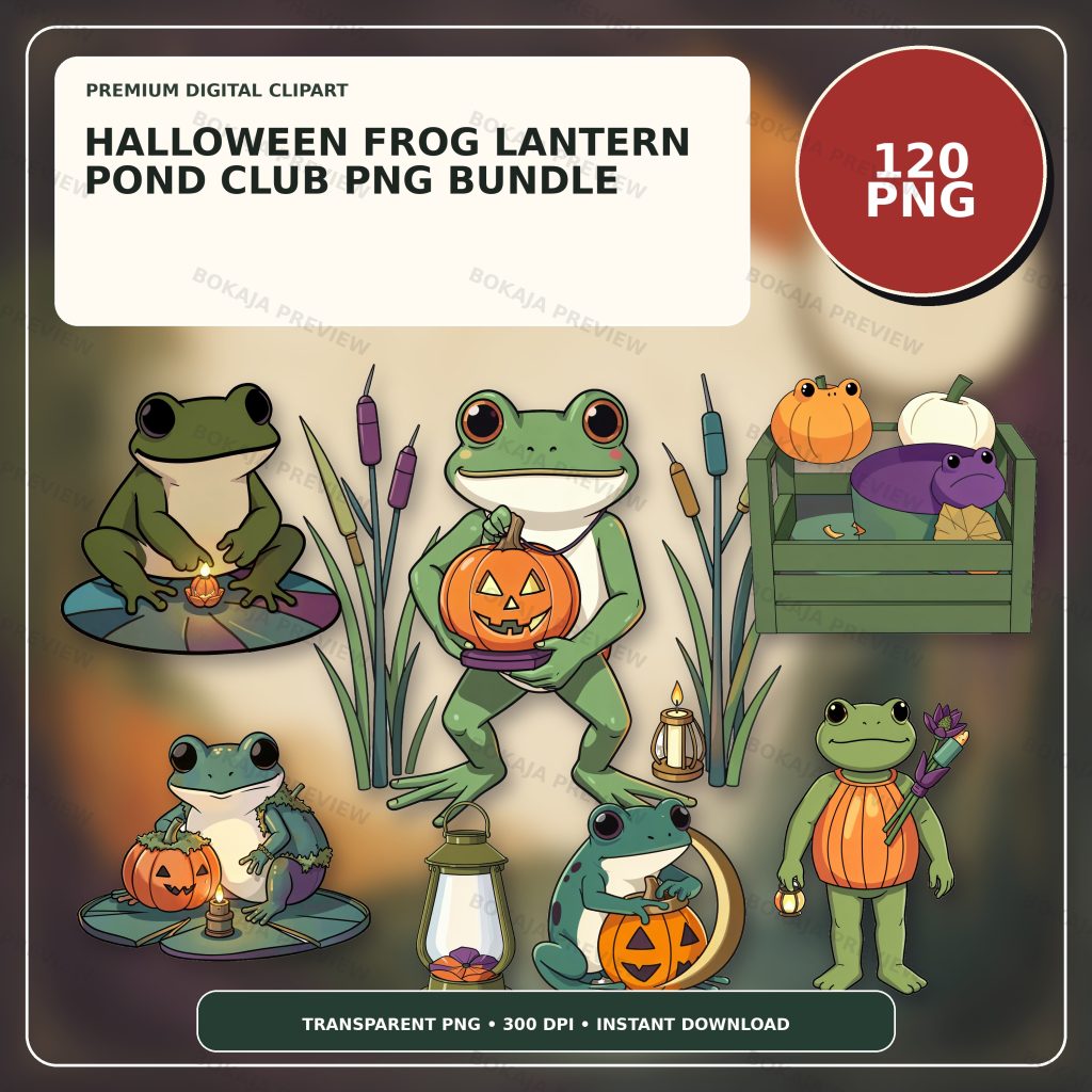 Halloween Frog Lantern Pond Club PNG Bundle