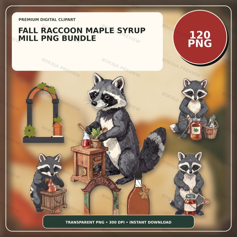 Fall Raccoon Maple Syrup Mill PNG Bundle protected preview 1