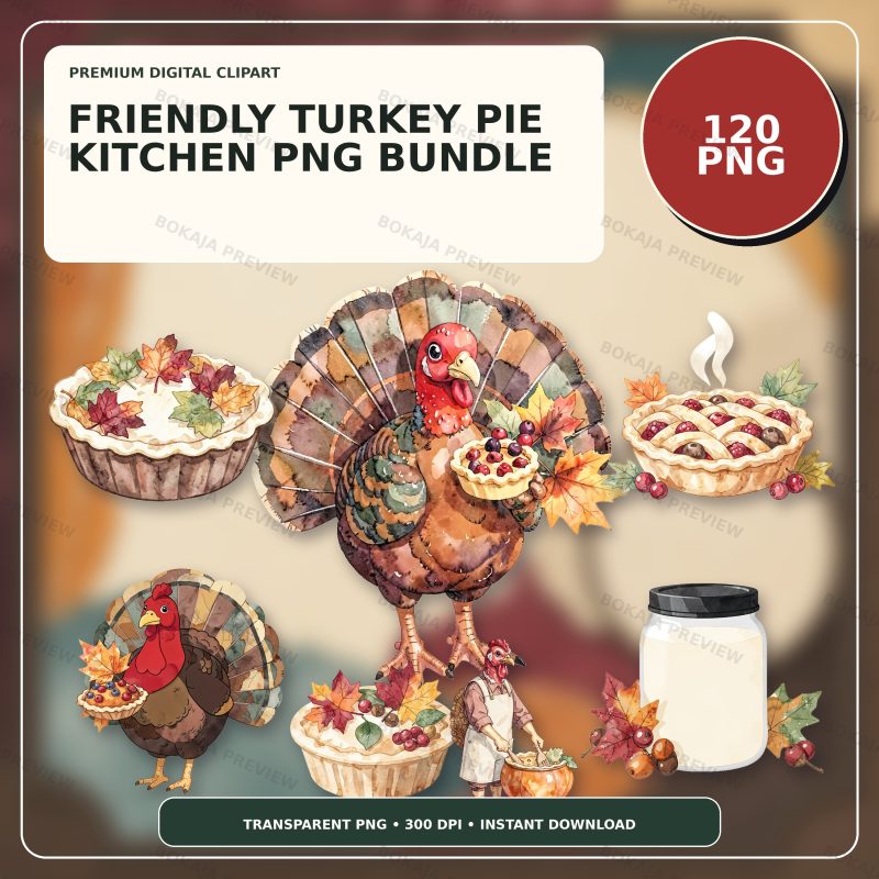 Friendly Turkey Pie Kitchen PNG Bundle