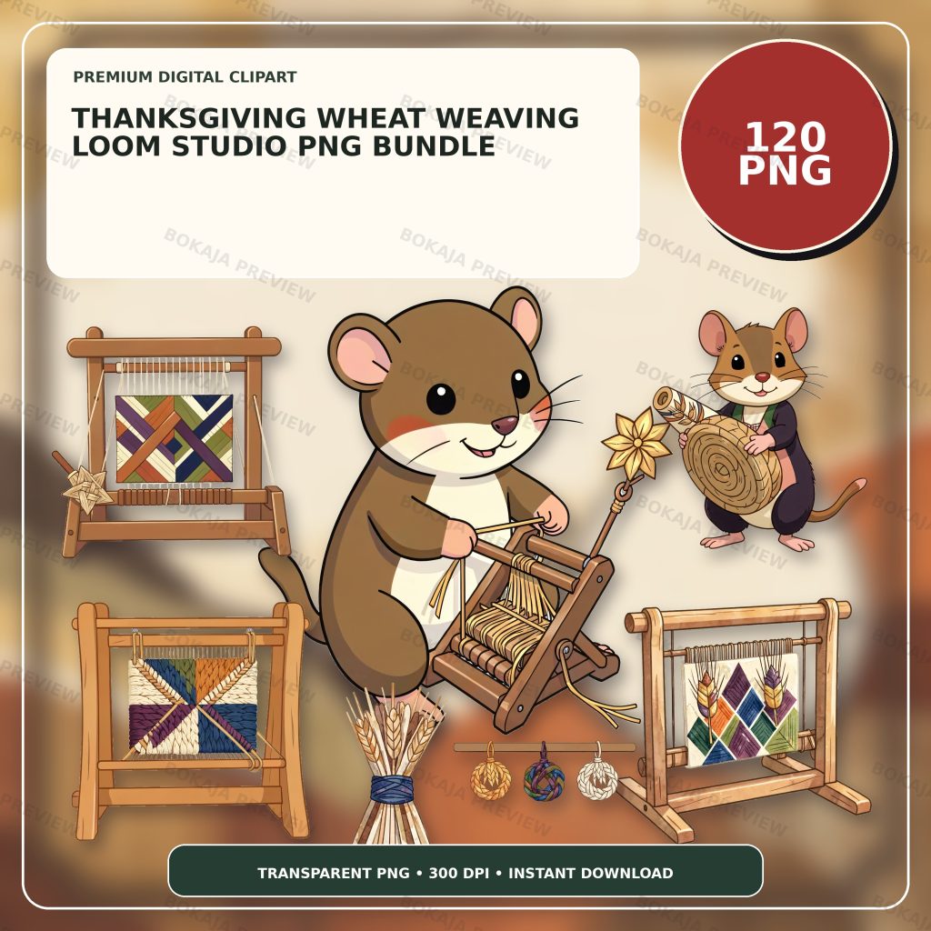 Thanksgiving Wheat Weaving Loom Studio PNG Bundle protected preview 1