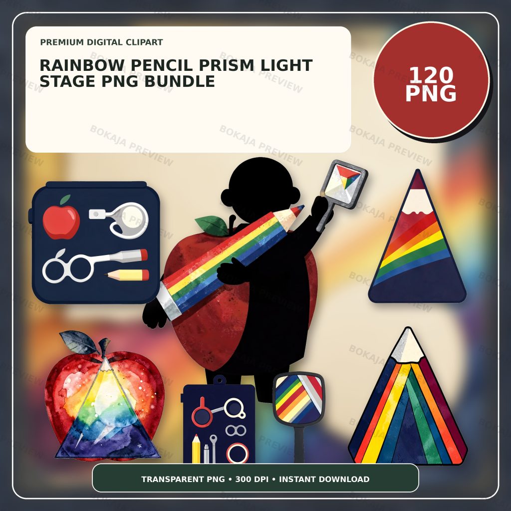 Rainbow Pencil Prism Light Stage PNG Bundle