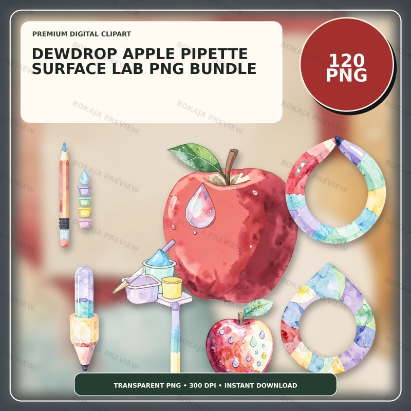 Dewdrop Apple Pipette Surface Lab PNG Bundle