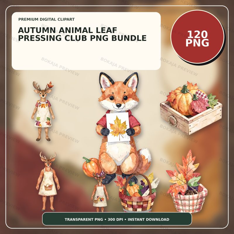 Autumn Animal Leaf Pressing Club PNG Bundle