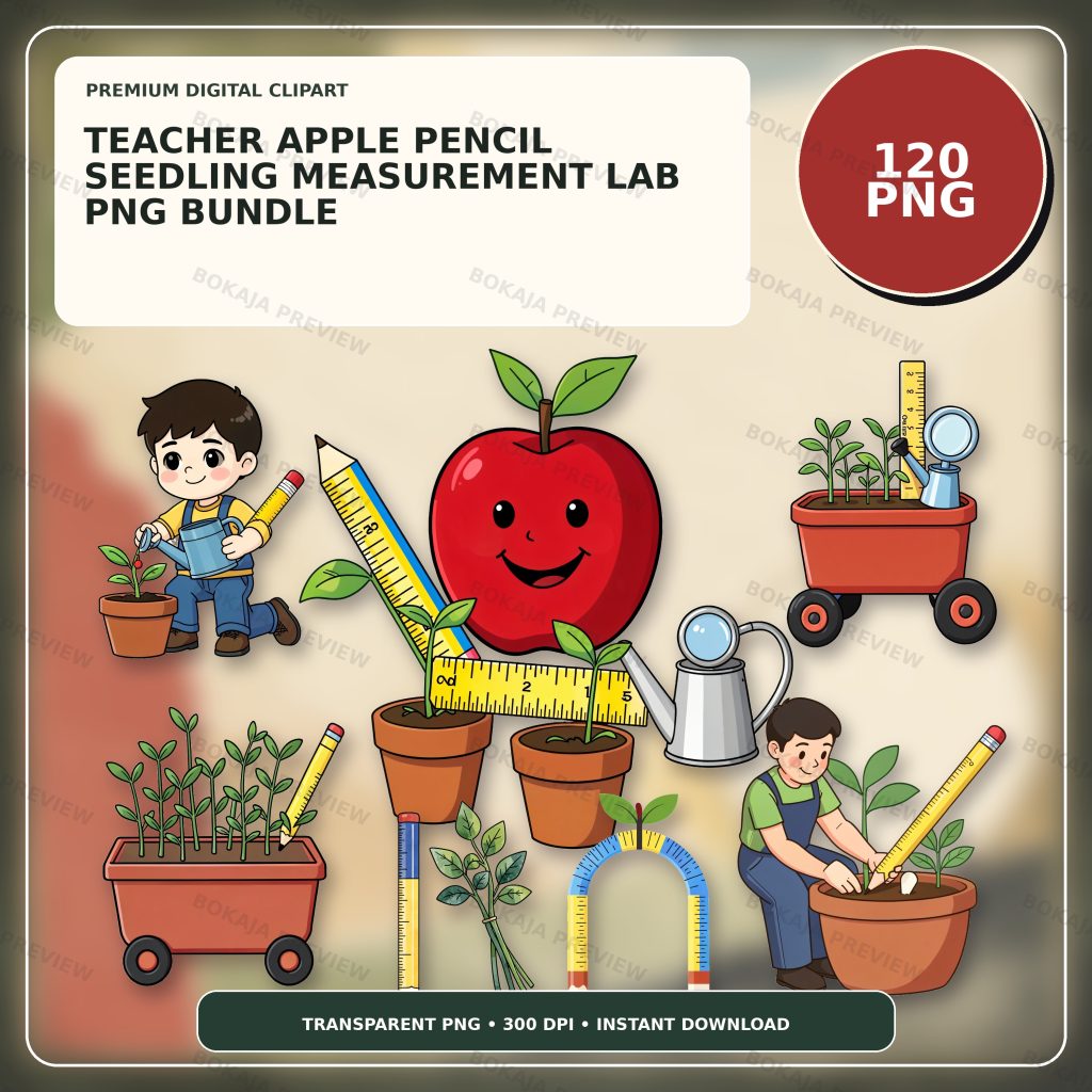 Teacher Apple Pencil Seedling Measurement Lab PNG Bundle