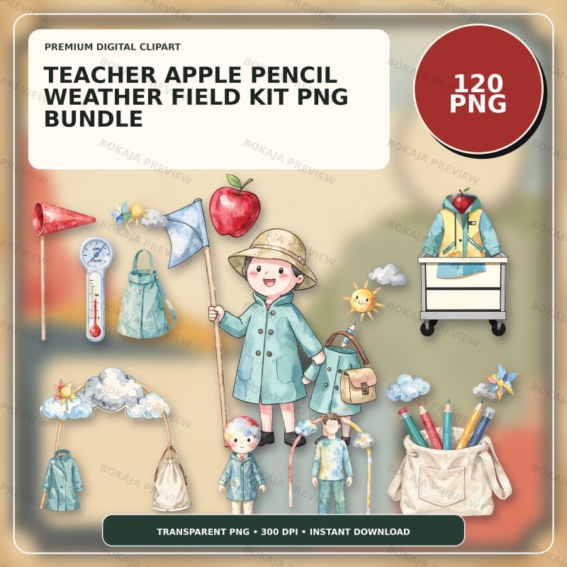 Teacher Apple Pencil Weather Field Kit PNG Bundle