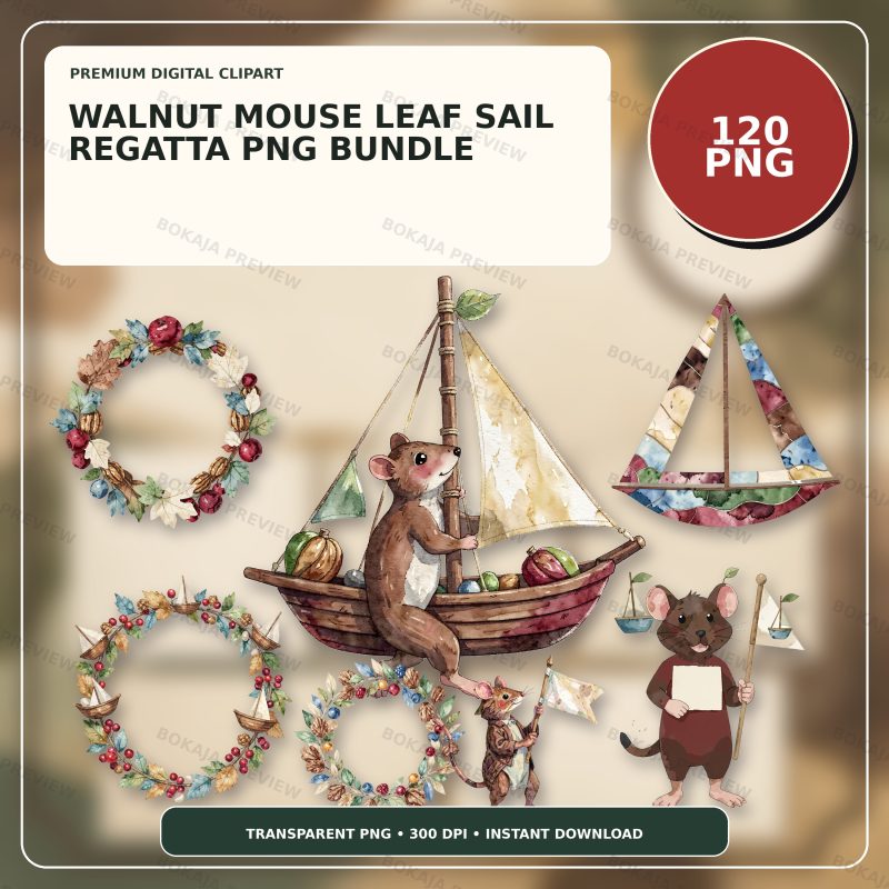 Walnut Mouse Leaf Sail Regatta PNG Bundle image 1