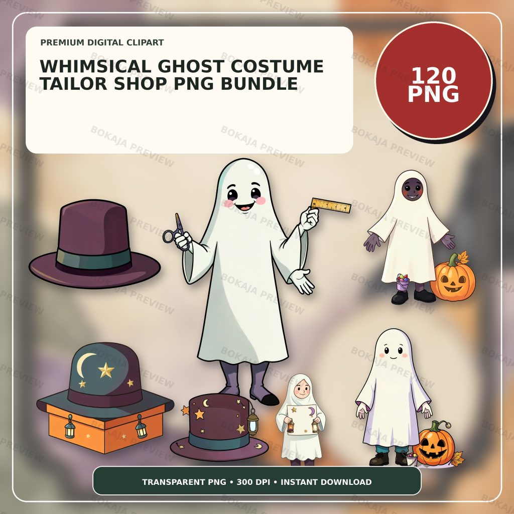 Whimsical Ghost Costume Tailor Shop PNG Bundle