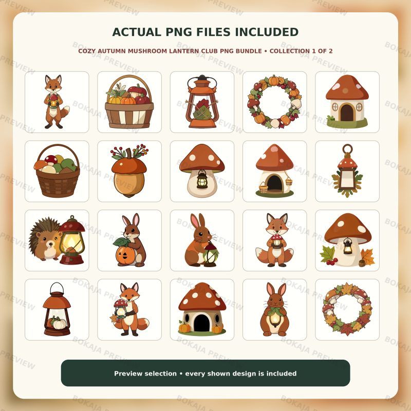 Cozy Autumn Mushroom Lantern Club PNG Bundle image 2