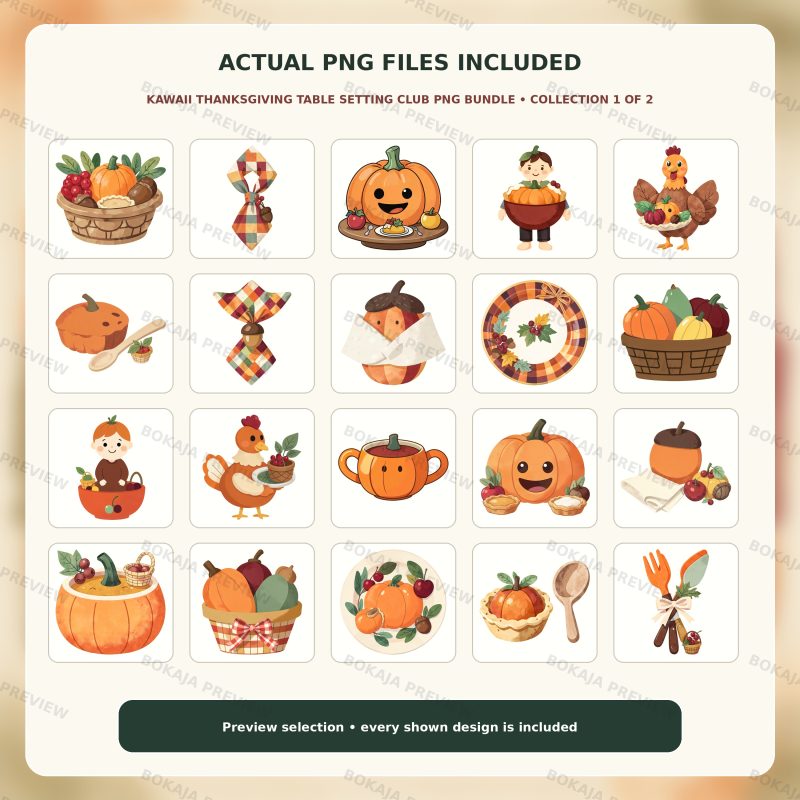 Kawaii Thanksgiving Table Setting Club PNG Bundle image 2