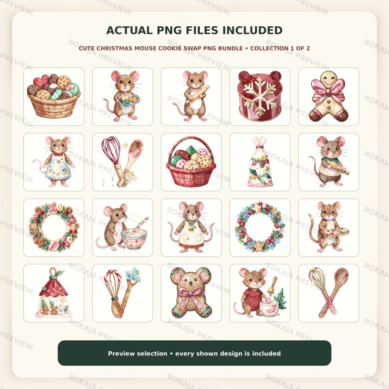 Cute Christmas Mouse Cookie Swap PNG Bundle image 2
