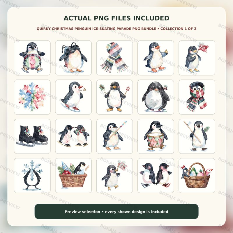 Quirky Christmas Penguin Ice-Skating Parade PNG Bundle image 2